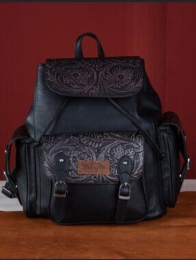 Wrangler Vintage Floral Tooled Backpack Black NWT Western